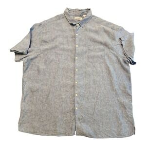 Caribbean Mens Blue Collared Short Sleeve 100% Linen Button Up Shirt Size‎ 3XB